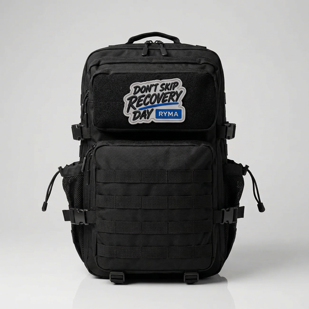 Patch Velcro RYMA Don't Skip Recovery Day fixé sur un sac